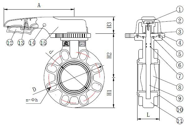 PVDF 손 바퀴 유형 나비 벨브, DN25-DN150